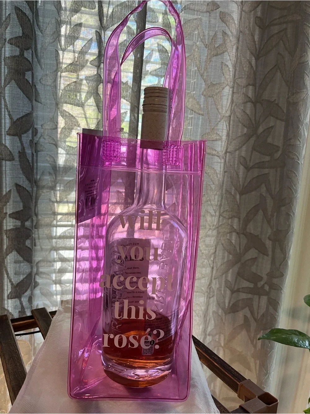 GRAPHIQUE- Will you accept this rosé? Pink transparent Wine Tote Bag.